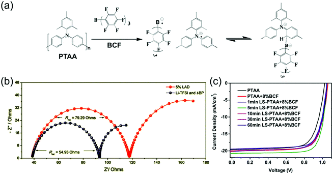 Doping mechanism by adduct formation and charge transfer of BCF with PTAA